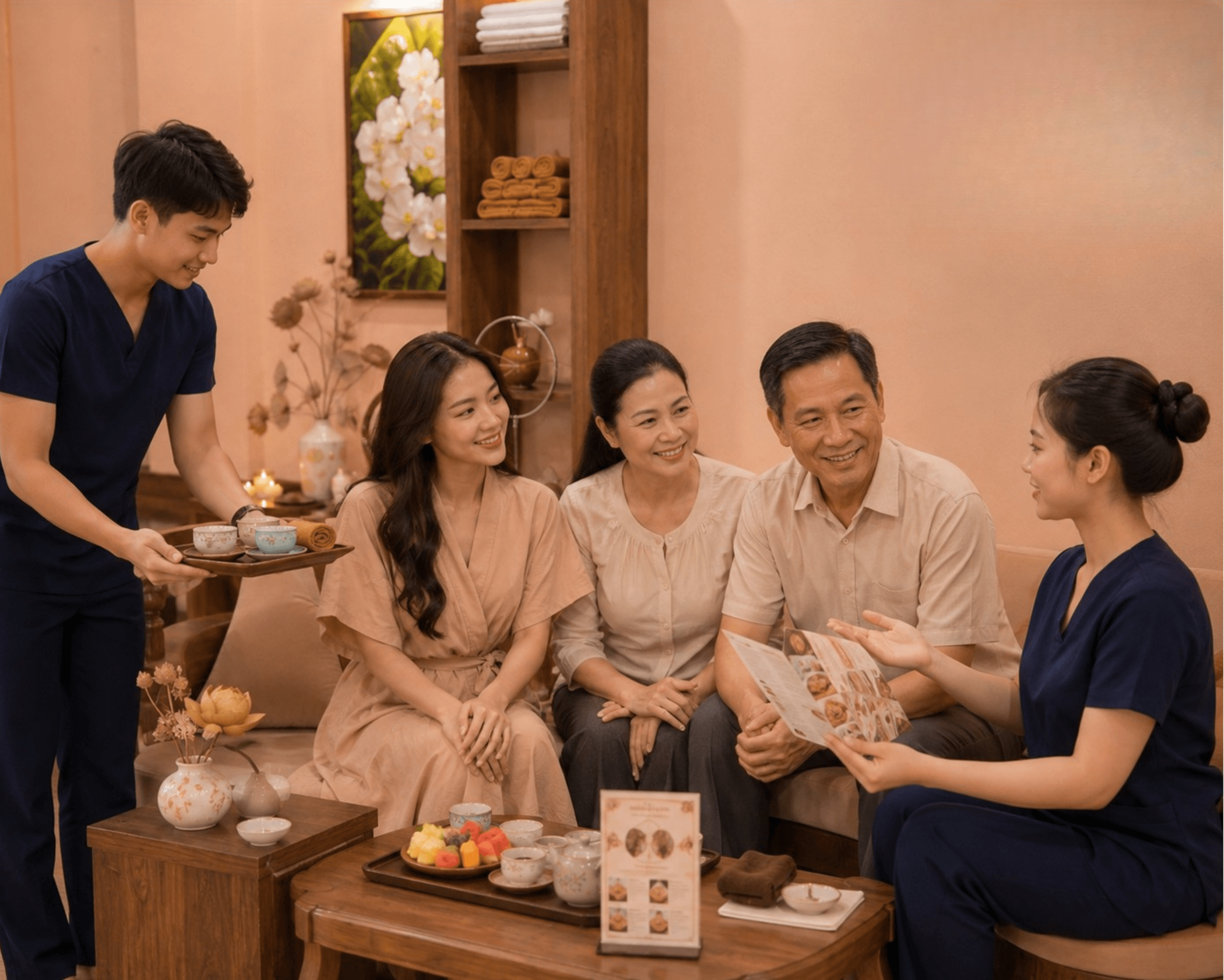 Kỹ thuật viên đang thực hiện massage gội đầu dưỡng sinh tại Massage Hoàng Tử