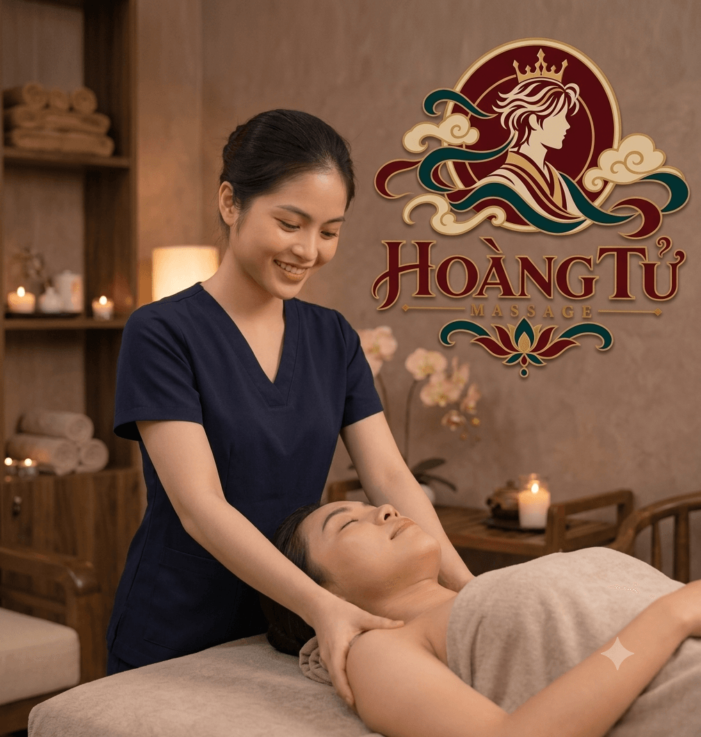Kỹ thuật viên Massage Hoàng Tử thực hiện massage cổ vai gáy tại Phú Nhuận cho khách hàng